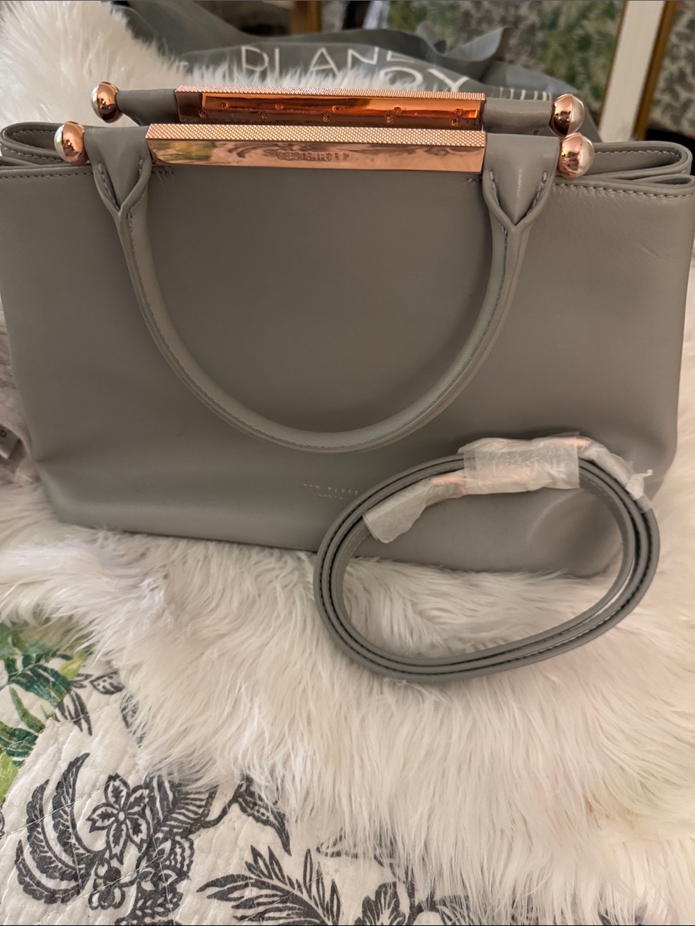 Ted Baker Gray Satchel with Rose Gold Hardware